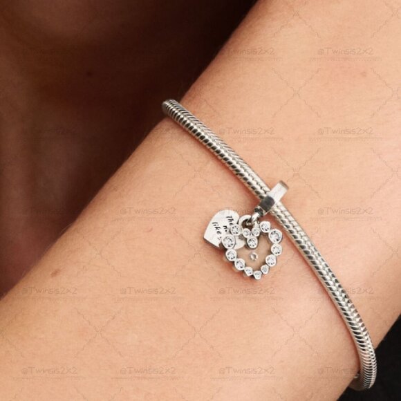 Pandora Sparkling Heart Double Dangle Charm - Picture 4 of 6